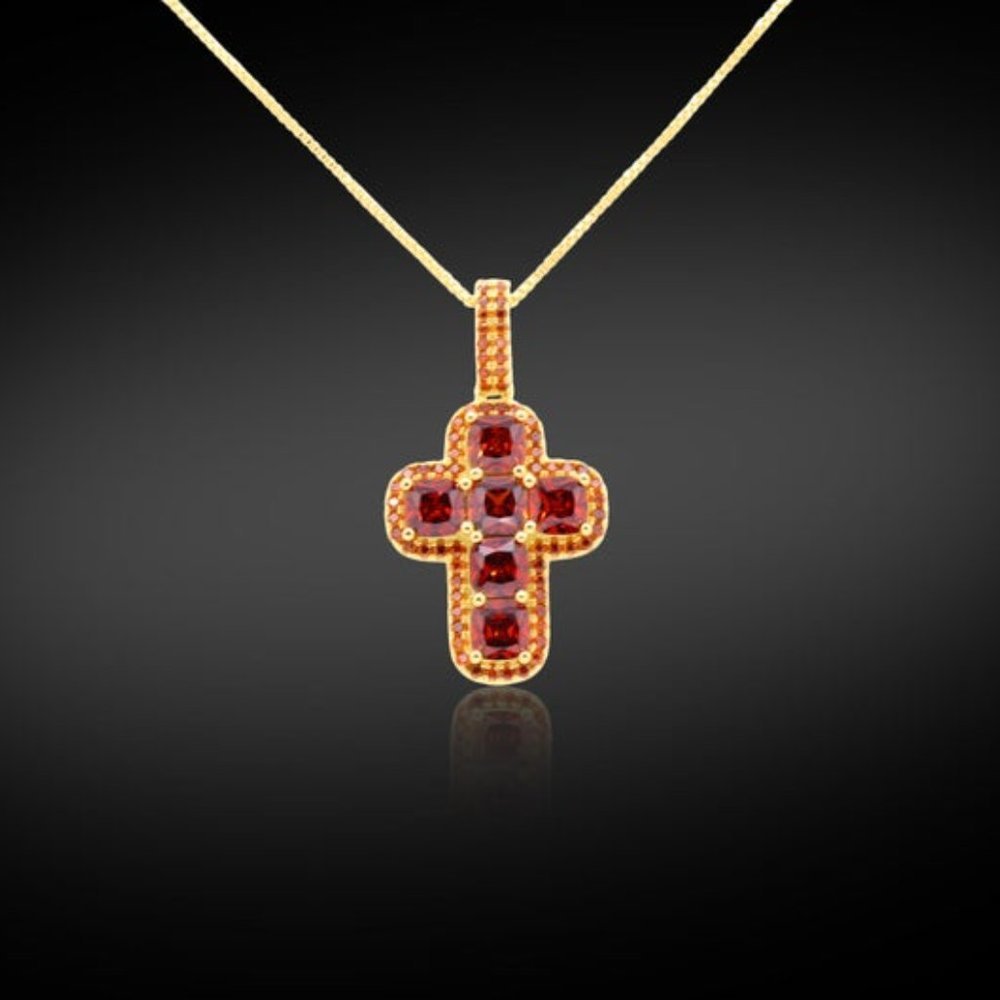 Diamond Cross Pendant - Gemstone - Ruby Cross - Picture 2 of 4